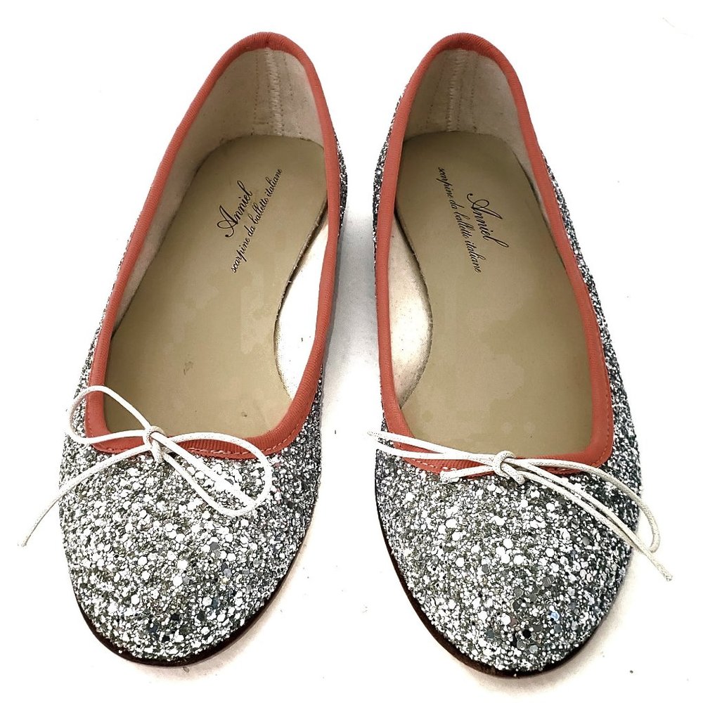 Anniel Shoes Ballerina Leather Glitter Shoes Ballet Flats Made in Italy 6.5